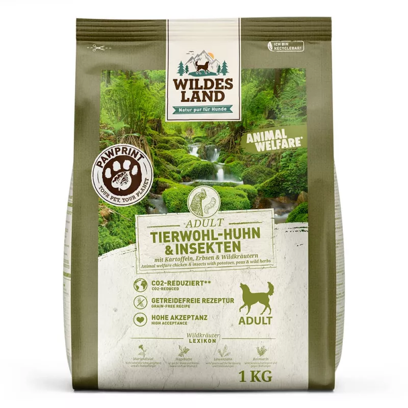 Wildes Land Trockenfutter Tierwohl-Huhn & Insekten mit Kartoffeln, Erbsen und Wildkräutern